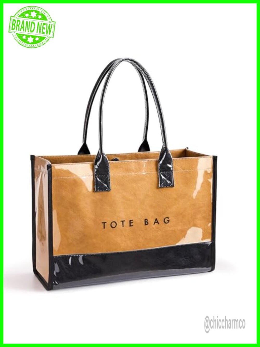 Large PVC Tote Bag Water Resistant Shoulder Handbag for Work Travel